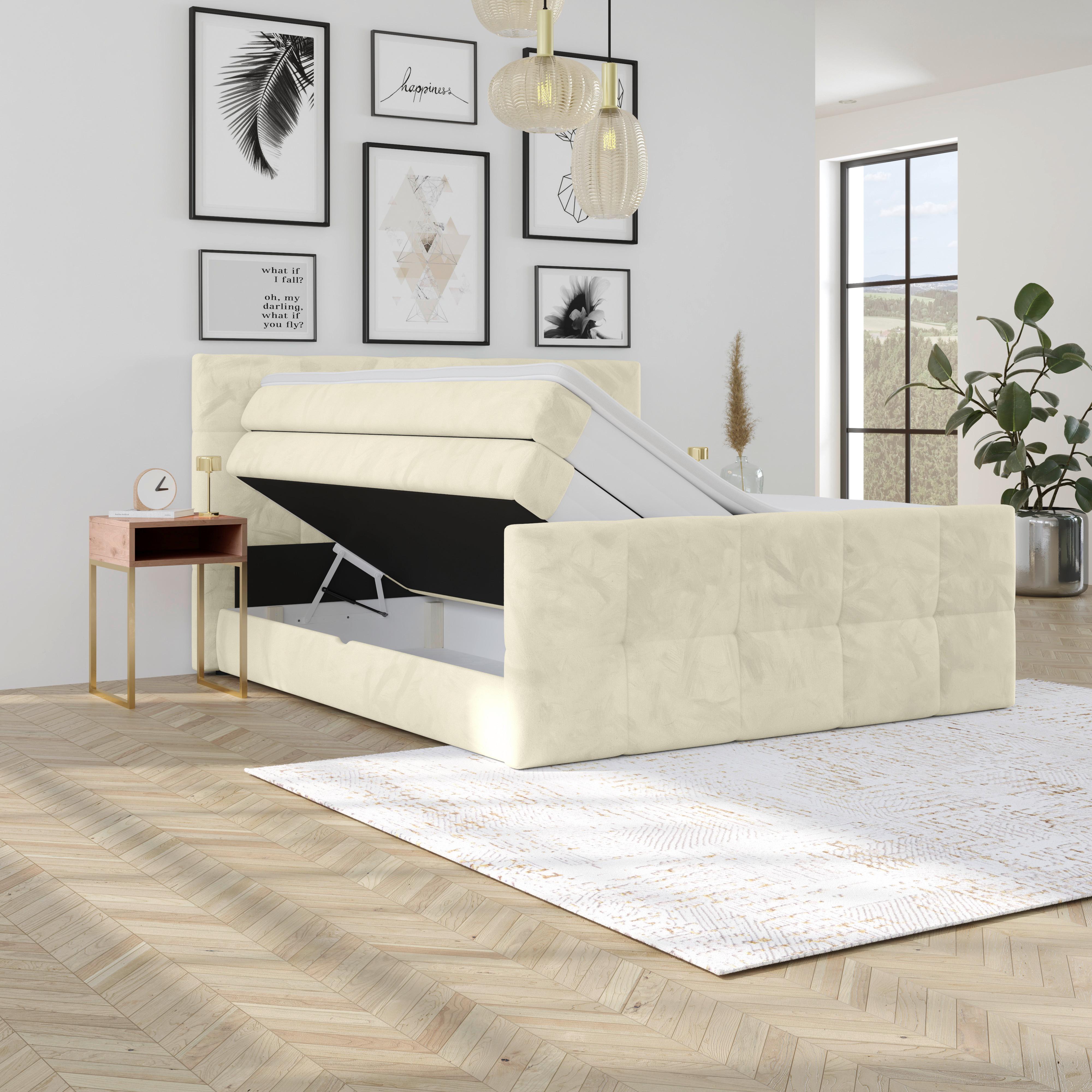 Boxspringbett mit Topper und Bettkasten 160x200 cm Medino - Champagner, KONVENTIONELL, Holz/Holzwerkstoff (160/200cm) - Luca Bessoni