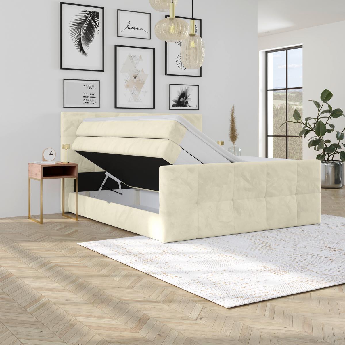 Boxspringbett mit Topper und Bettkasten 180x200 cm Medino - Champagner, KONVENTIONELL, Holz/Holzwerkstoff (180/200cm) - Luca Bessoni
