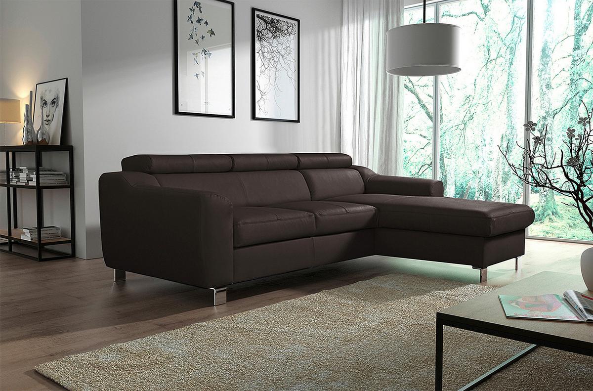 Ecksofa Aspen Dunkelbraun S: 242 Cm - Chromfarben/Dunkelbraun, Design, Leder/Textil (242/176cm) - Livetastic