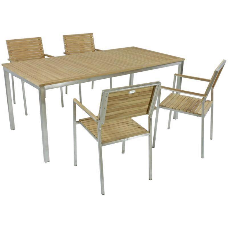 Gartentischgruppe Denver - Silberfarben/Braun, Basics, Holz/Metall - Gardenson