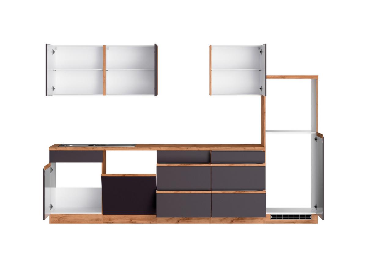 Küchenzeile Turin ohne Geräte B: 300 cm Grau/Eiche Dekor - Eiche Wotan/Grau, Design, Holzwerkstoff (300cm) - Held