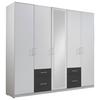 Drehtürenschrank Mit Spiegel + Laden 225cm Fly, Weiß/Graphit - Graphitfarben/Weiß, Design, Glas/Holzwerkstoff (225/210/58cm) - MID.YOU