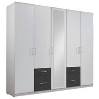 Drehtürenschrank Mit Spiegel + Laden 225cm Fly, Weiß/Graphit - Graphitfarben/Weiß, Design, Glas/Holzwerkstoff (225/210/58cm) - MID.YOU