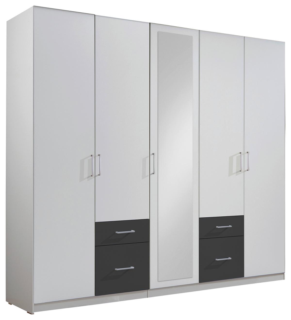 Drehtürenschrank Mit Spiegel + Laden 225cm Fly, Weiß/Graphit - Graphitfarben/Weiß, Design, Glas/Holzwerkstoff (225/210/58cm) - MID.YOU