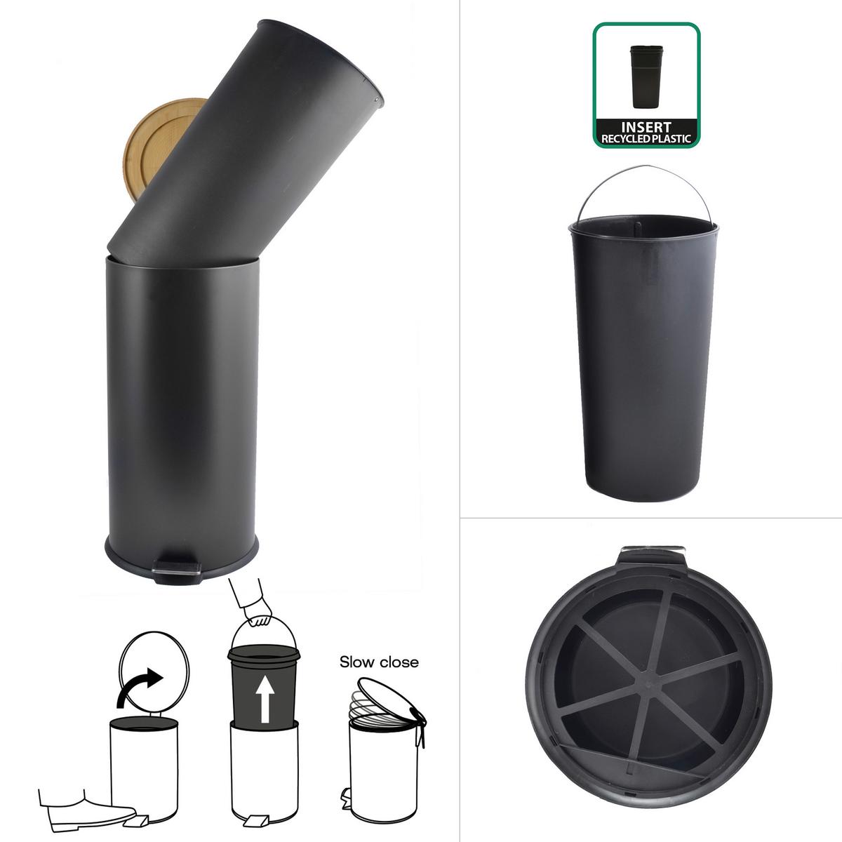 Abfalleimer Stahl Schwarz, 30l Inkl.deckel - Schwarz, Basics, Metall (29,5/63/29,5cm) - Spirella