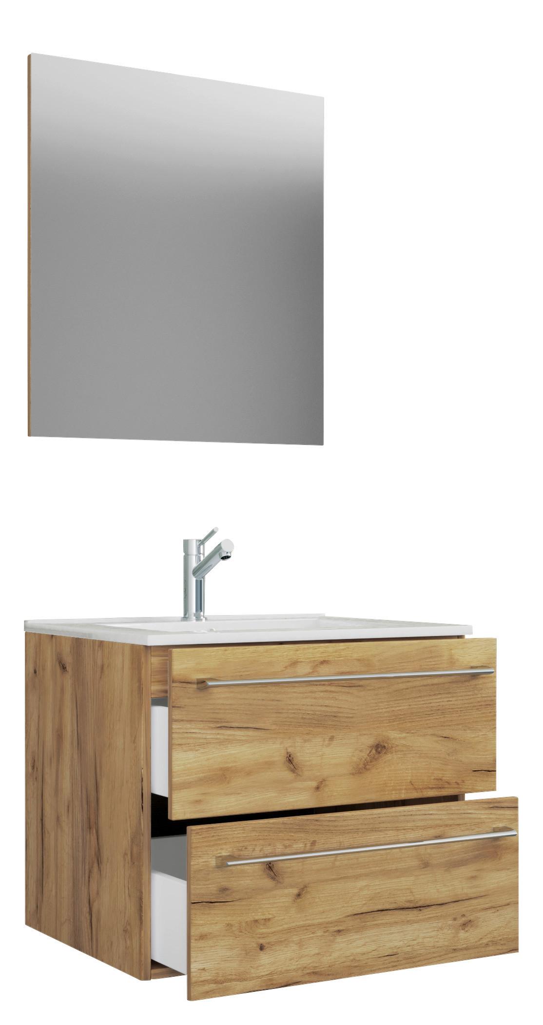 Badezimmer Badinos 3-Teilig Honigeiche B: 60 cm - Honigeiche/Weiß, MODERN, Keramik/Holzwerkstoff (60cm) - MID.YOU