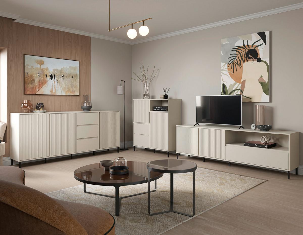 Kommode Avenale Kaschmir B: 212 Cm - Kaschmir/Schwarz, Trend, Holzwerkstoff (212/91,6/40cm)
