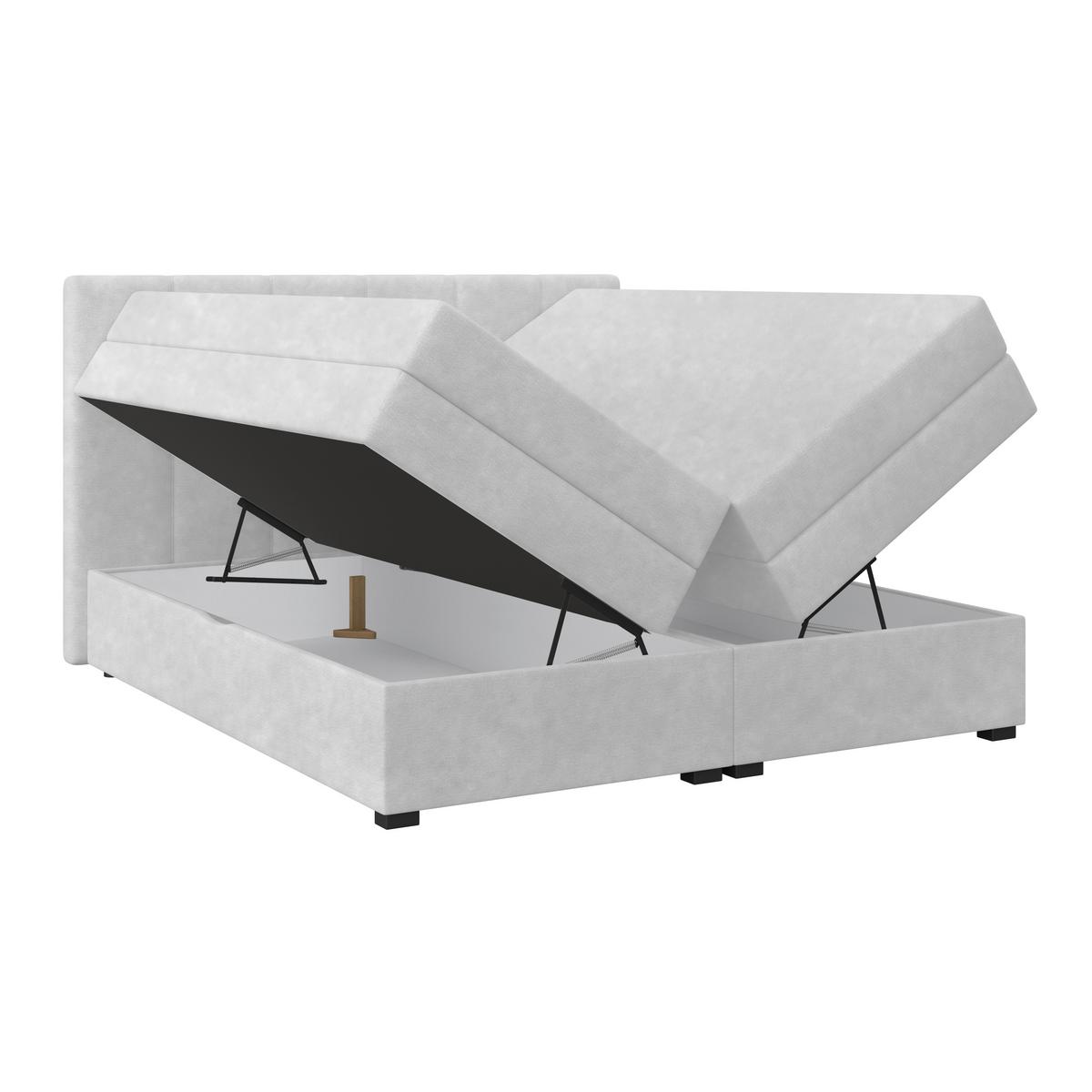 Boxspringbett mit Topper & Bettkasten 200x200 Lauro - Hellgrau/Schwarz, Trend, Textil (200/200cm)