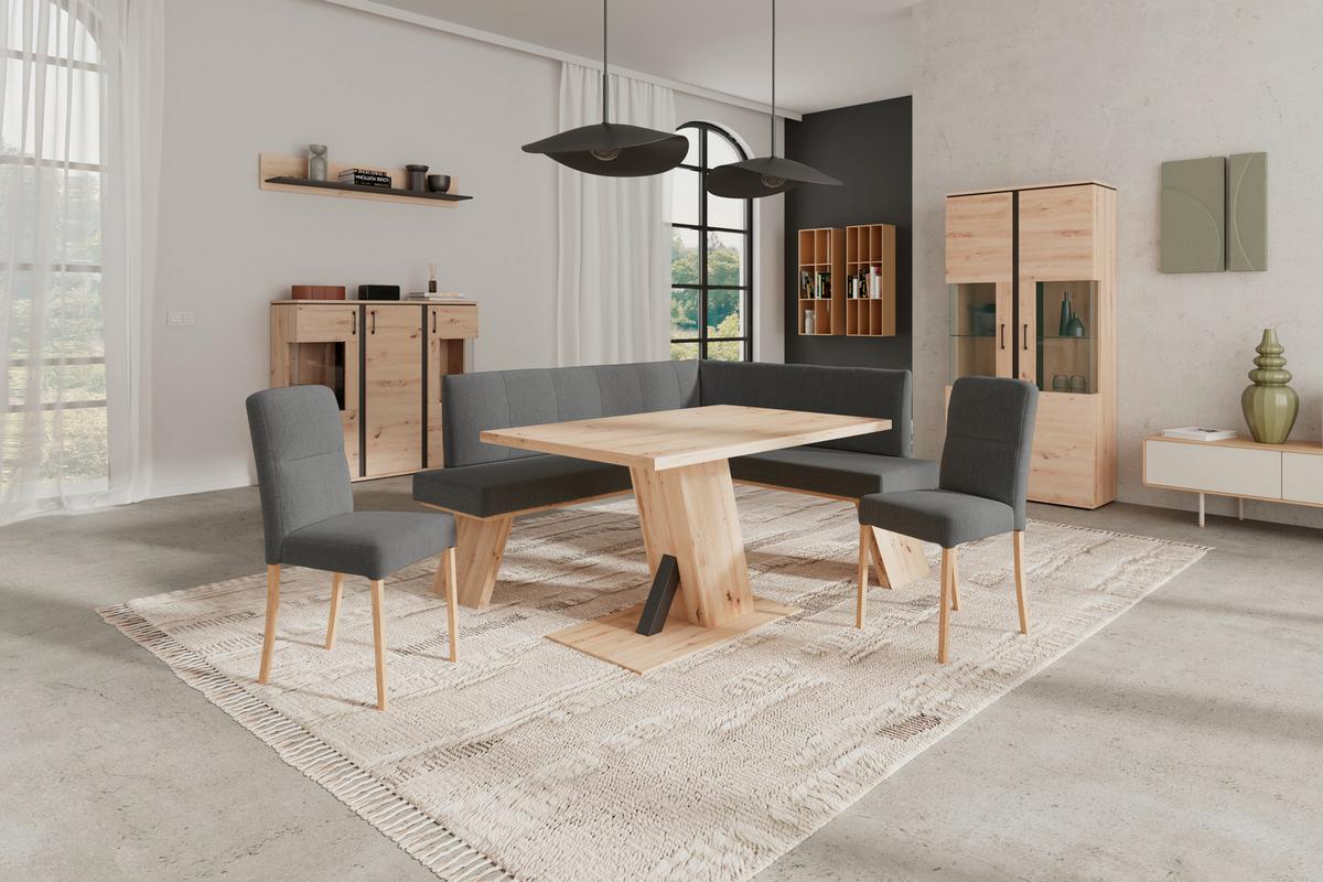 Eckbank Emma Ii - Eichefarben/Schwarz, KONVENTIONELL, Holzwerkstoff/Textil (160/140cm)