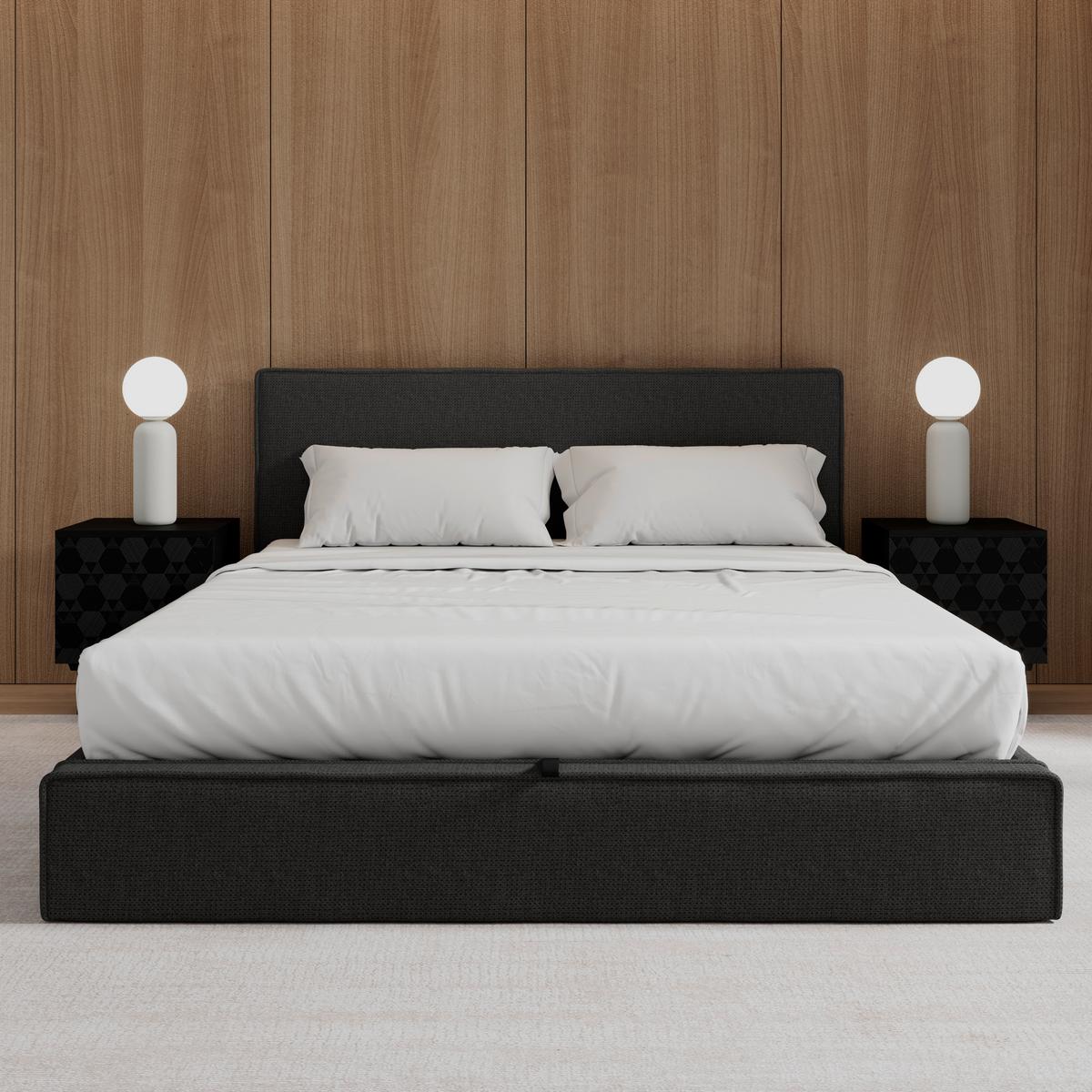 Čalouněná postel GINA 180x200 cm, tmavě šedá - černá/tmavě šedá, Moderní, kov/dřevo (180/200cm) - Bessagi Home