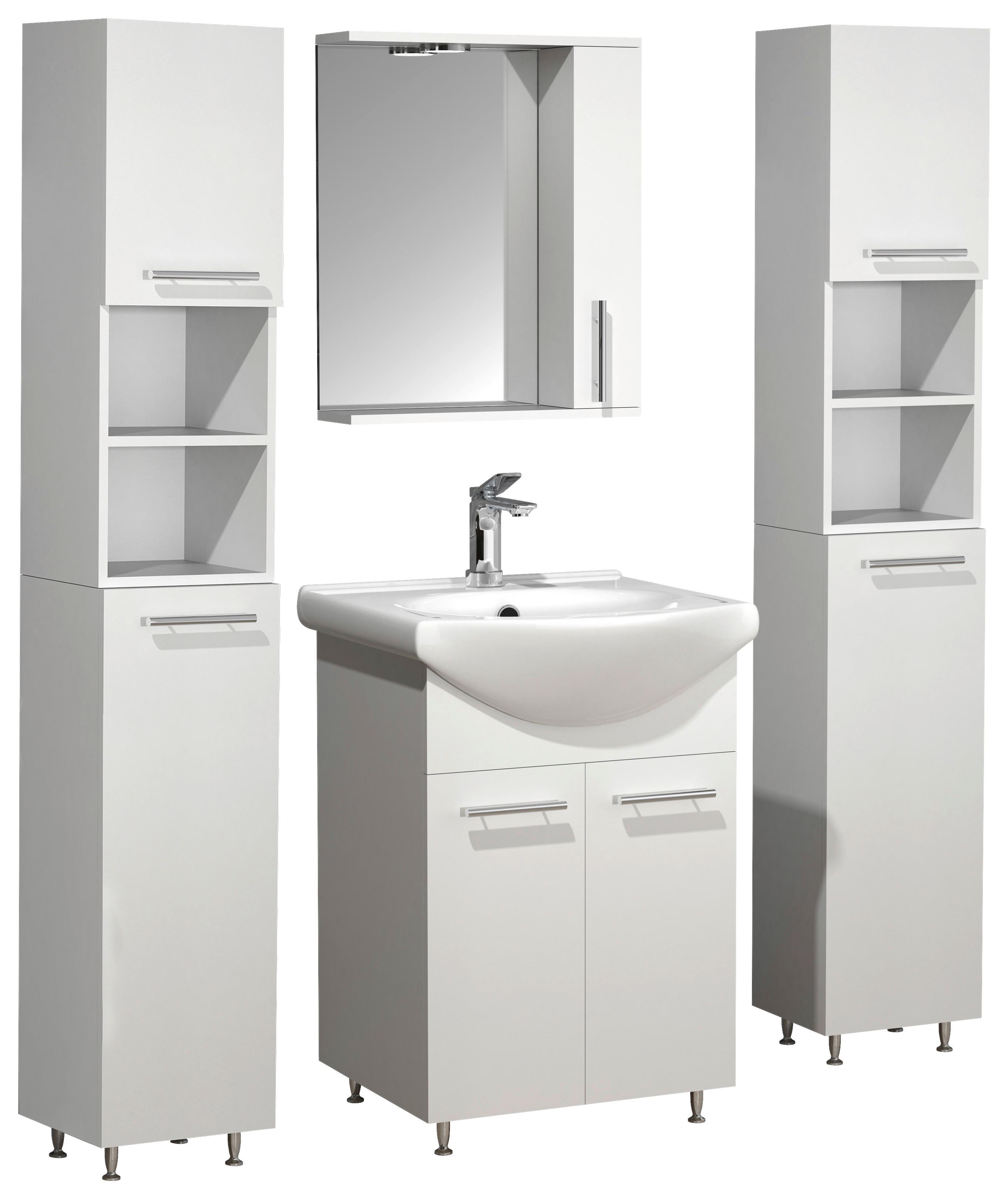 Badezimmer Lisalo M - Silberfarben/Weiß, MODERN, Glas/Keramik (110cm) - MID.YOU