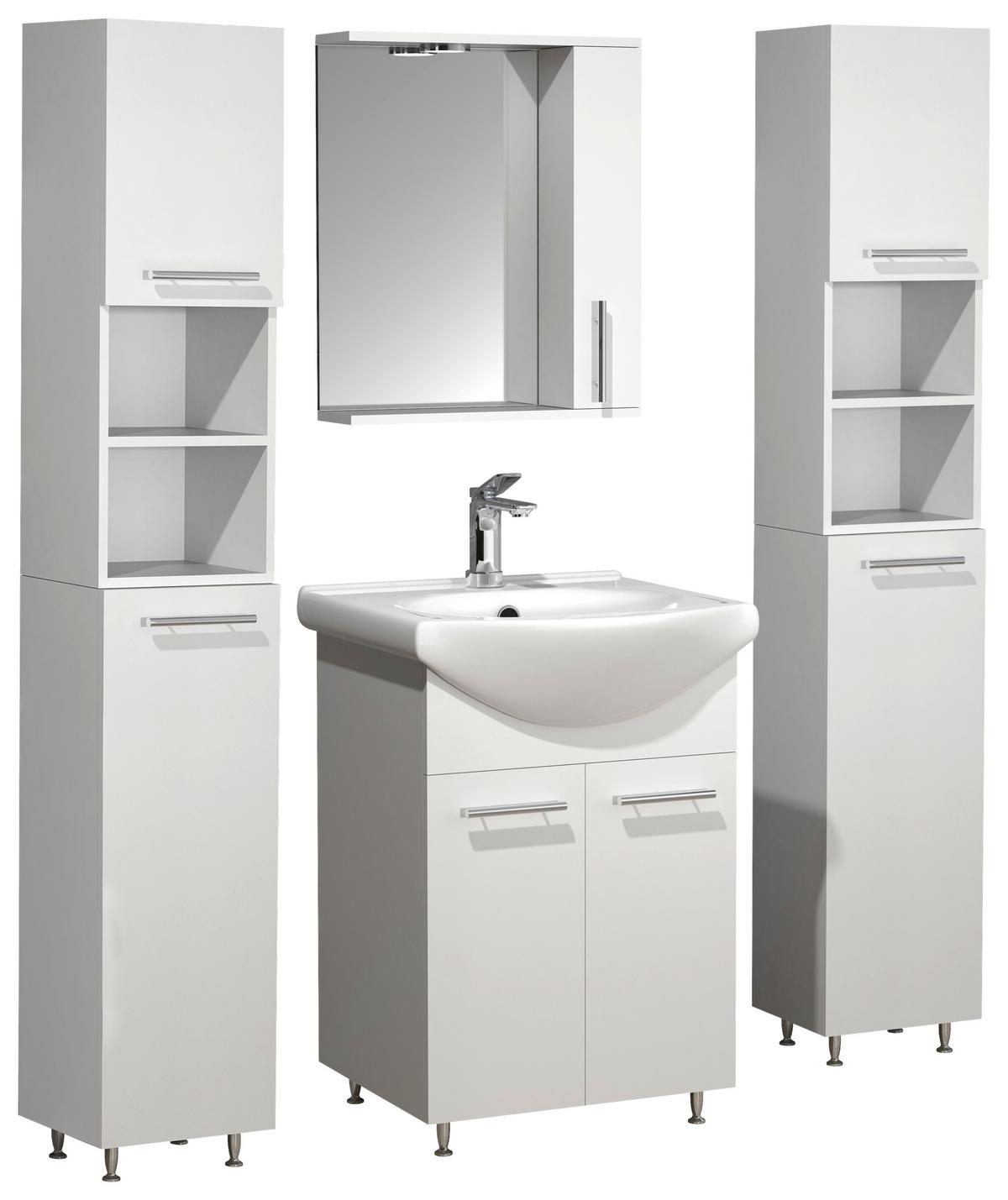 Badezimmer Lisalo M - Silberfarben/Weiß, MODERN, Glas/Keramik (110cm) - MID.YOU