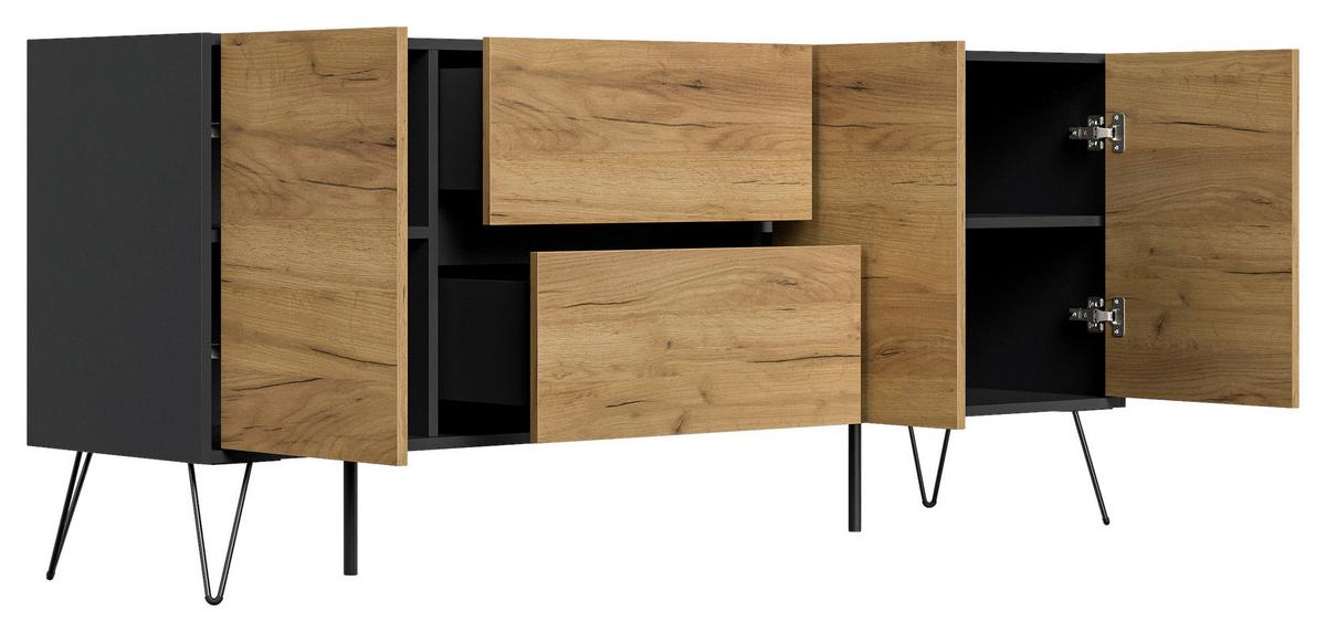 Sideboard Posseik Industrial Graphitfarben/Eiche B: 177 cm - Eichefarben/Schwarz, Design, Holzwerkstoff (177/75,8/42cm) - MID.YOU