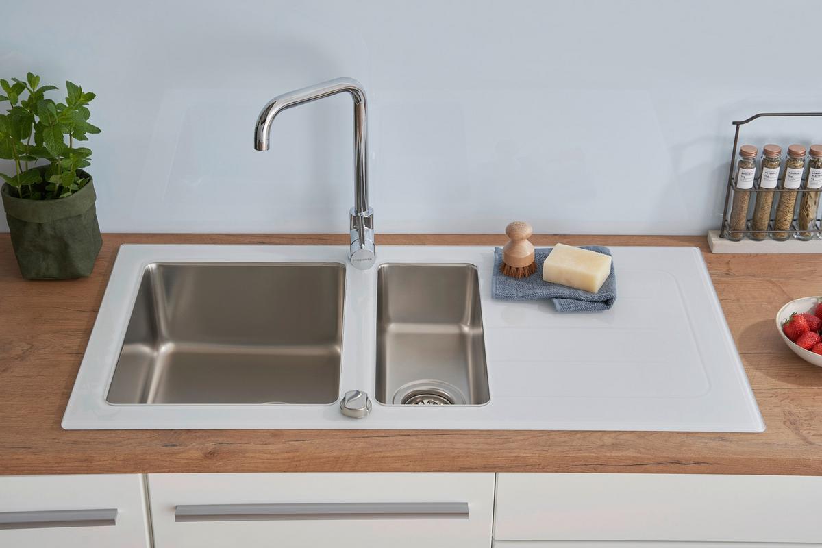 Spüle Respekta Edelstahl Bxt: 100x50 Cm - Weiß, Trend, Glas/Metall (100/21/50cm) - Respekta