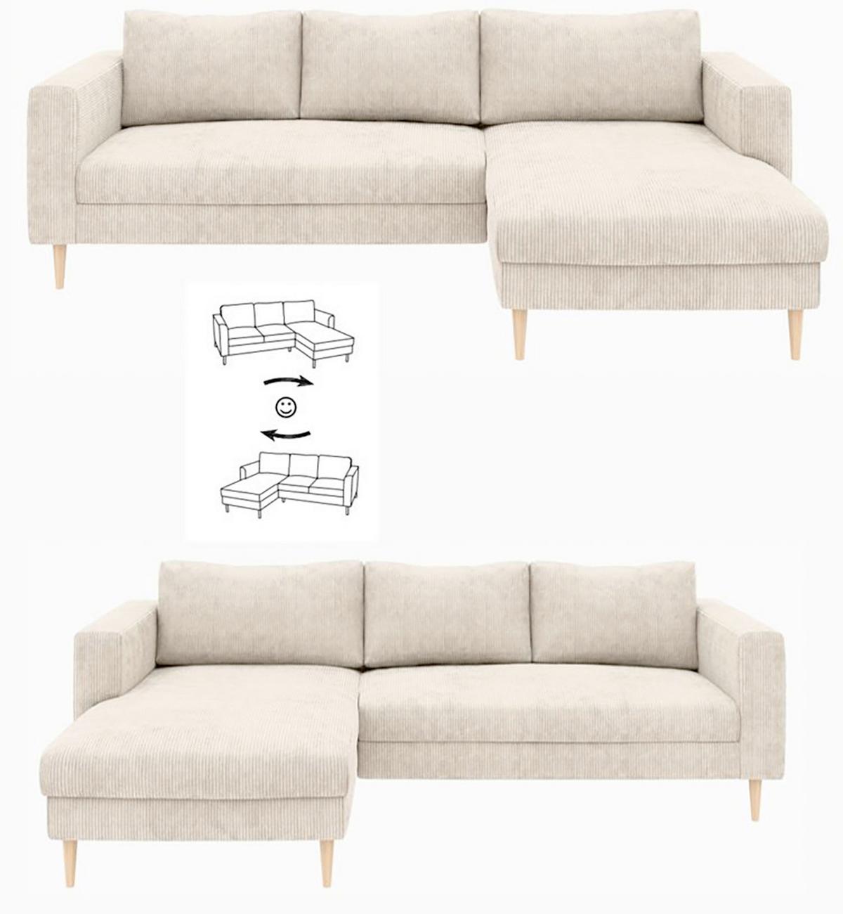 ECKSOFA Amazing Creme S: 232x161cm - Buchefarben/Creme, MODERN, Textil (232/161cm) - Trendmanufaktur