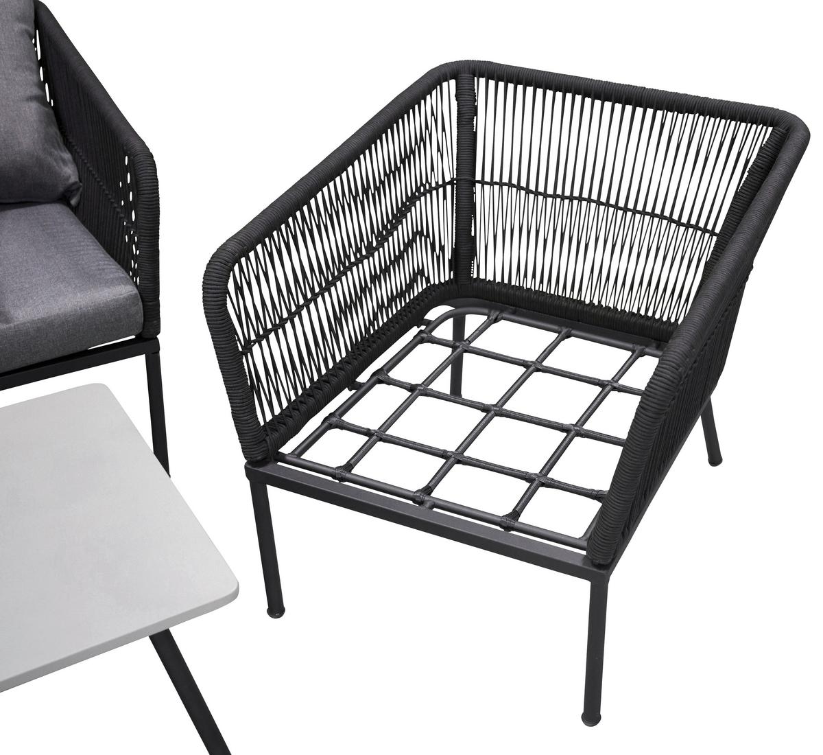 Loungegarnitur 4-Tlg. Lindos aus Aluminium mit Kissen - Schwarz/Grau, KONVENTIONELL, Kunststoff/Textil (134/69/80cm) - Gardenson