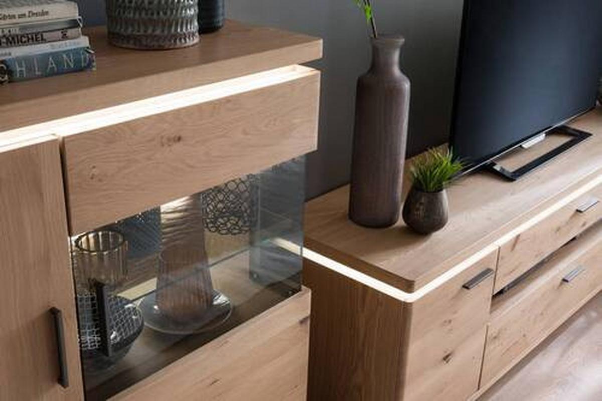 Wohnkombination teilmassiv 3tlg. mit Led Barcelona Eichef. - Eichefarben, Design, Glas/Holz (315/175/50cm) - Livetastic