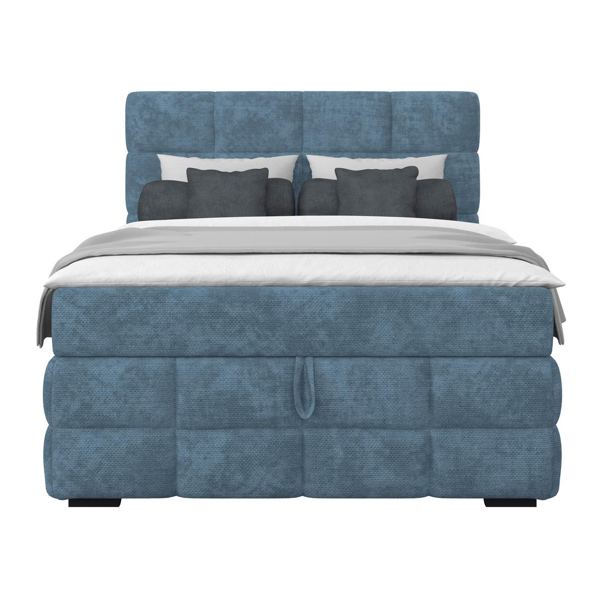 Čalúnená posteľ VEGA 140x200 cm, modrá - modrá/čierna, Trend, drevo/textil (140/200cm)