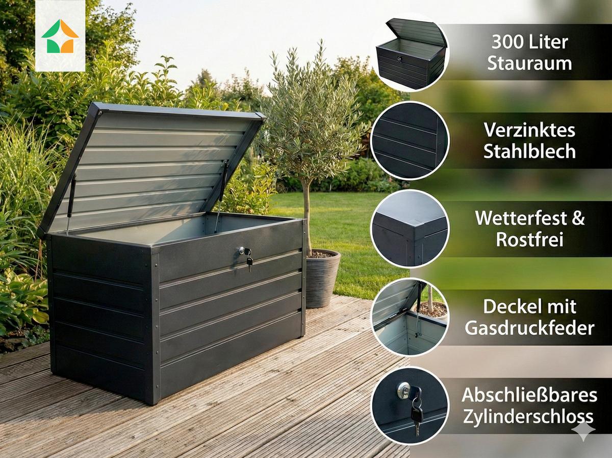 Kissenbox Volumen ca. 300 Liter - Anthrazit Hochglanz, Basics, Metall (100/61/62cm)