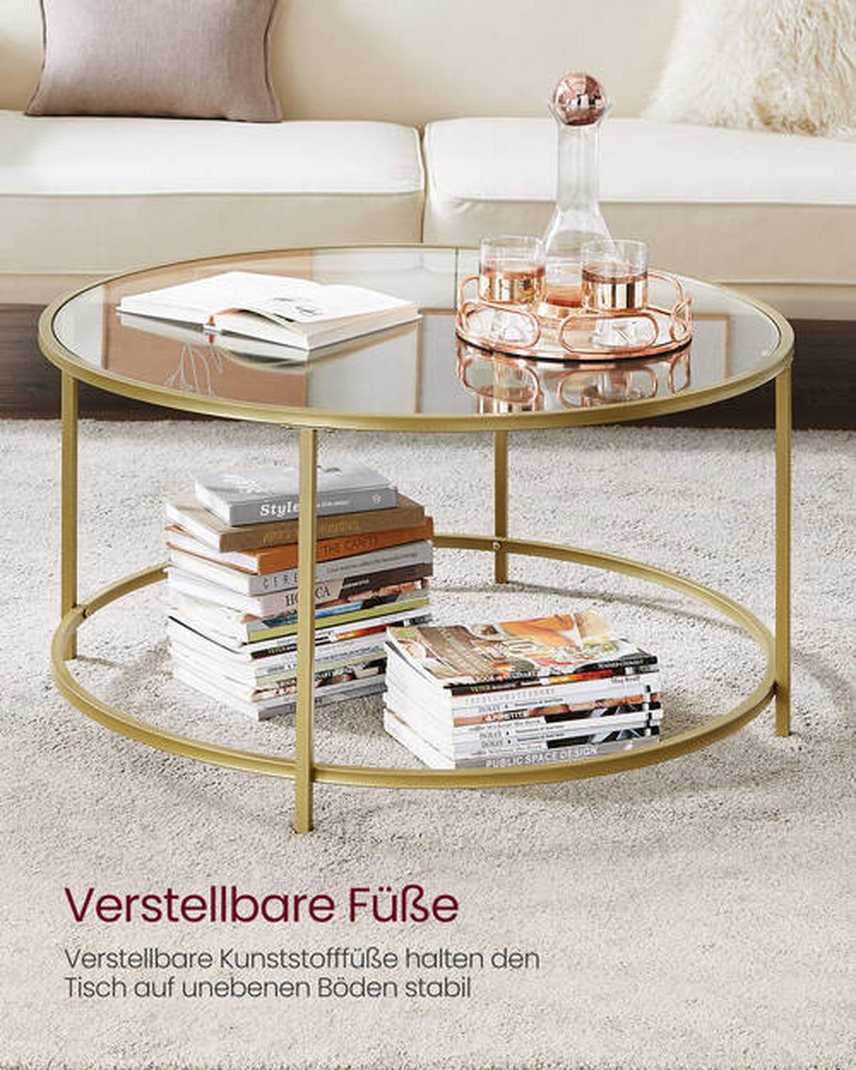 Beistelltisch Mit Glasplatte Goldfarben - Klar/Goldfarben, Trend, Glas/Metall (84/84/45,5cm) - Boxxx