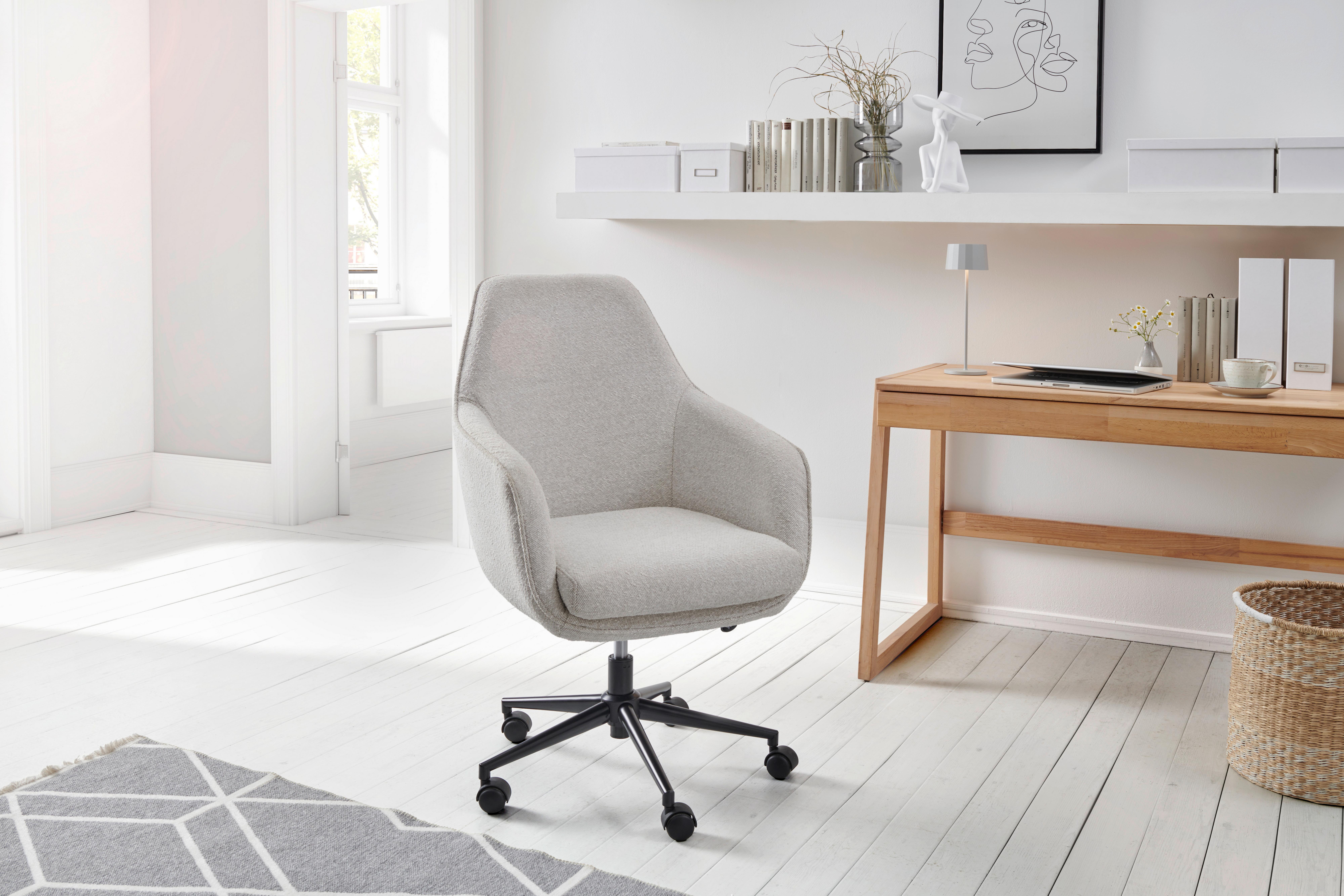 Drehstuhl Columbus - Beige/Schwarz, LIFESTYLE, Kunststoff/Textil (63/93-98/71cm) - Livetastic