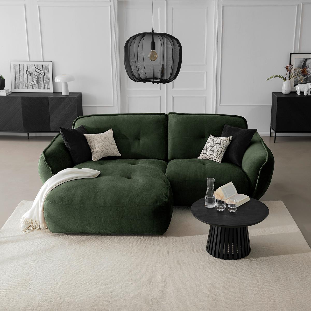 Ecksofa Fluffy Dunkelgrün S: 184x269 Cm - Dunkelgrün/Schwarz, MODERN, Textil (184/269cm) - Trendmanufaktur