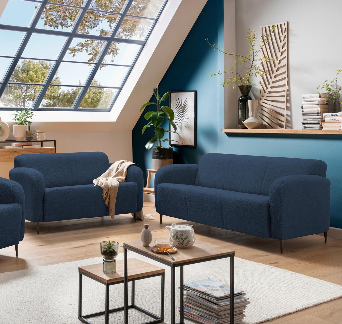 Sitzgarnitur 2-Tlg. Marone Blau - Blau/Schwarz, MODERN, Textil (180/76/90cm) - Livetastic