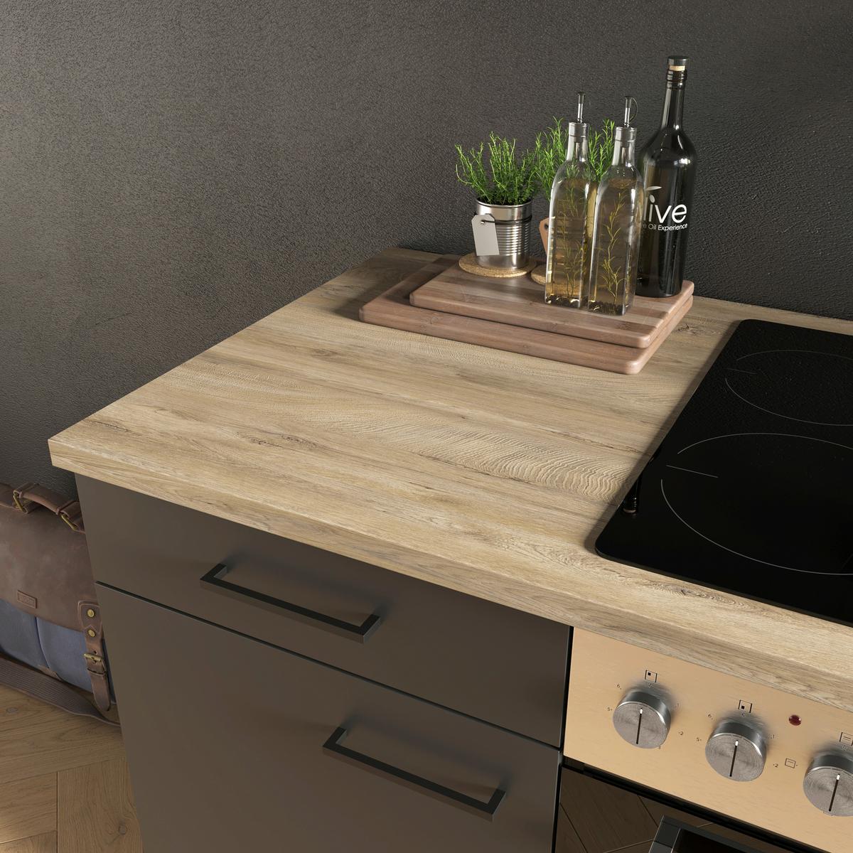 Küchenblock Capri Eiche/Schwarz B: 220 cm - Eichefarben/Schwarz, Basics, Holzwerkstoff (220cm) - FlexWell