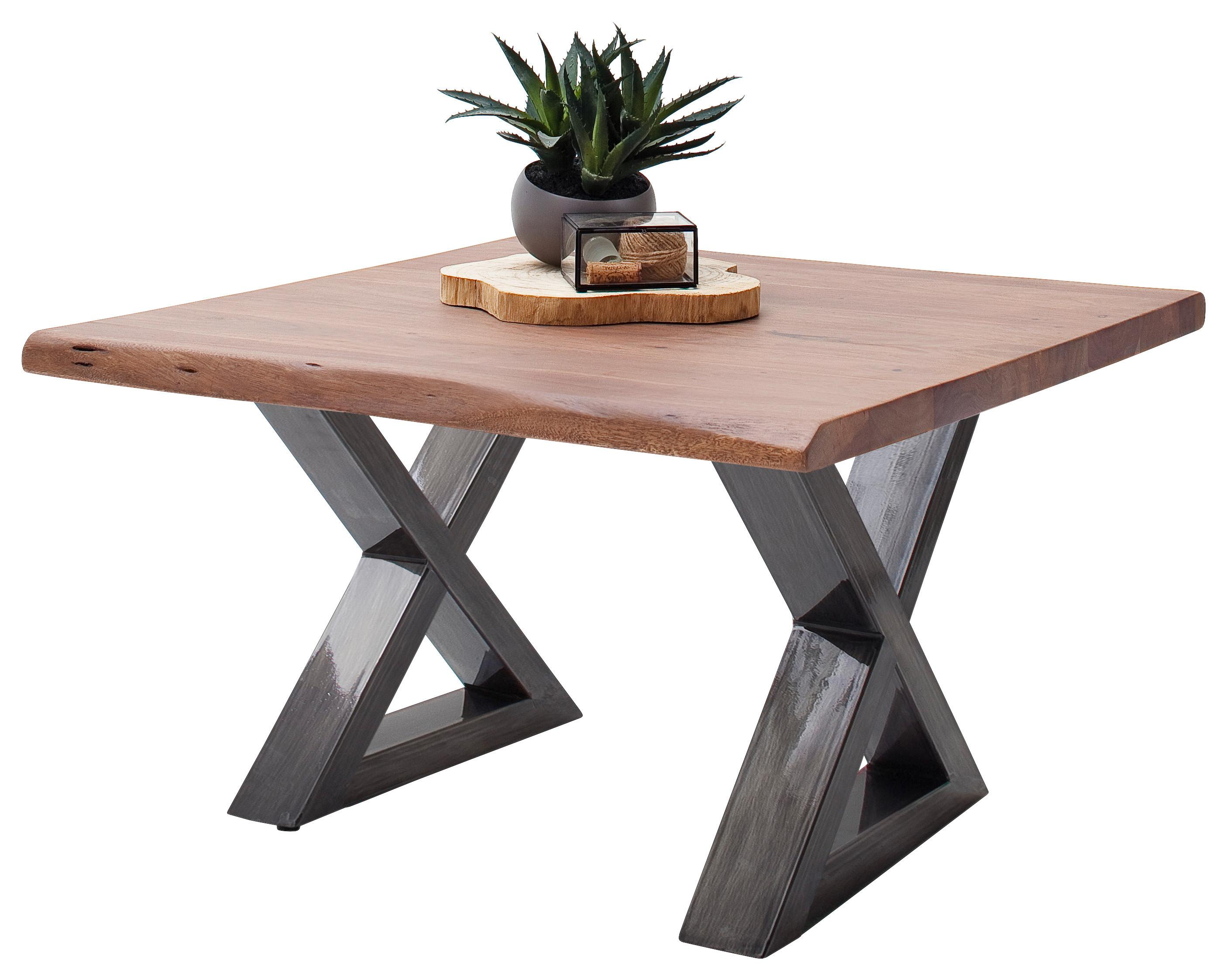 Couchtisch Holz mit Massiver Tischplatte Cartagena, Akazie - Walnussfarben/Nickelfarben, MODERN, Holz/Metall (75/45/75cm)