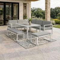 JEDÁLENSKÁ TERASOVÁ SÚPRAVA ARUBA - biela/svetlosivá, Modern, kov/textil - Bessagi Garden
