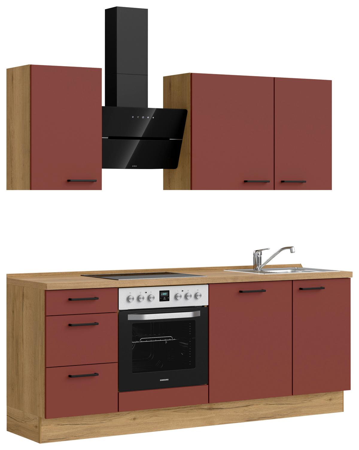 Küchenleerblock Easytouch High-Line, H5 Links - Eichefarben/Rot, MODERN, Holzwerkstoff (210cm) - Nobilia