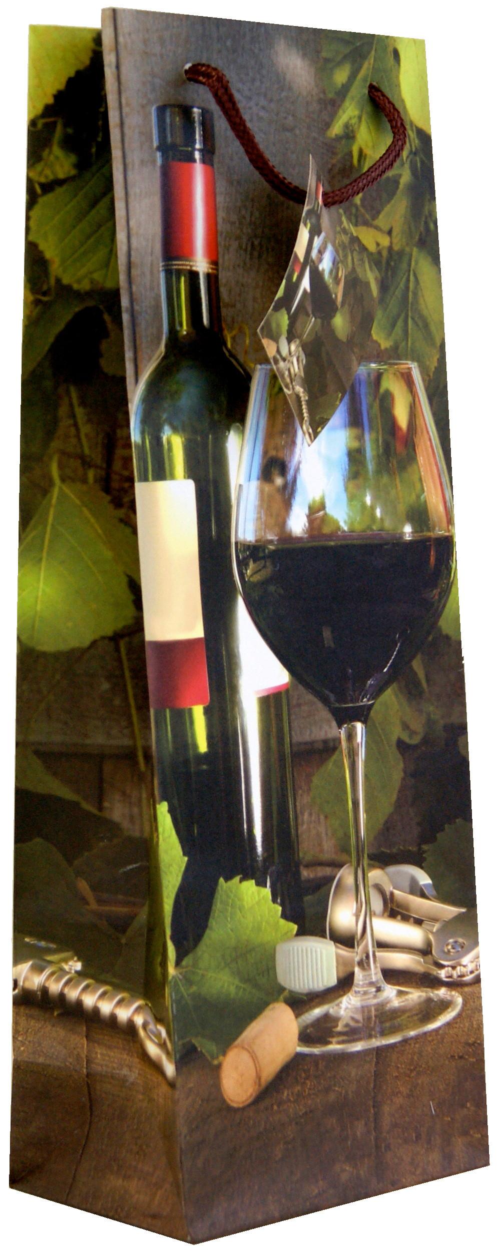 Geschenktasche Weinmotive Karton 13x36 cm mit Tragegriff - Rotbraun/Schwarz, Basics, Karton (13/36/9cm)