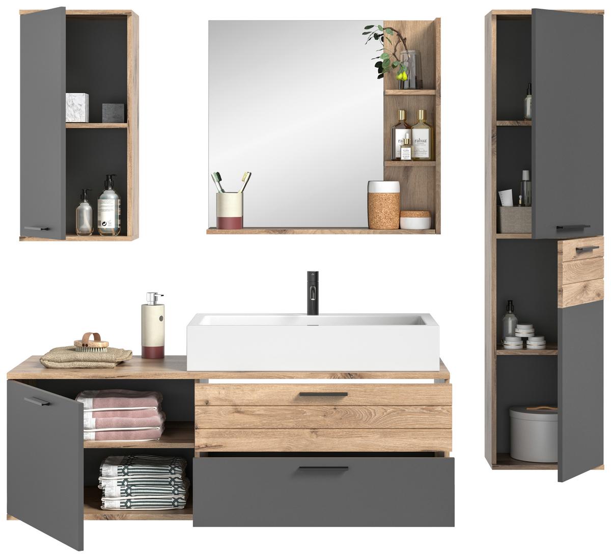 Badezimmer Mason Eiche Dekor Grau - Eichefarben/Weiß Hochglanz, MODERN, Glas/Keramik (177cm) - MID.YOU