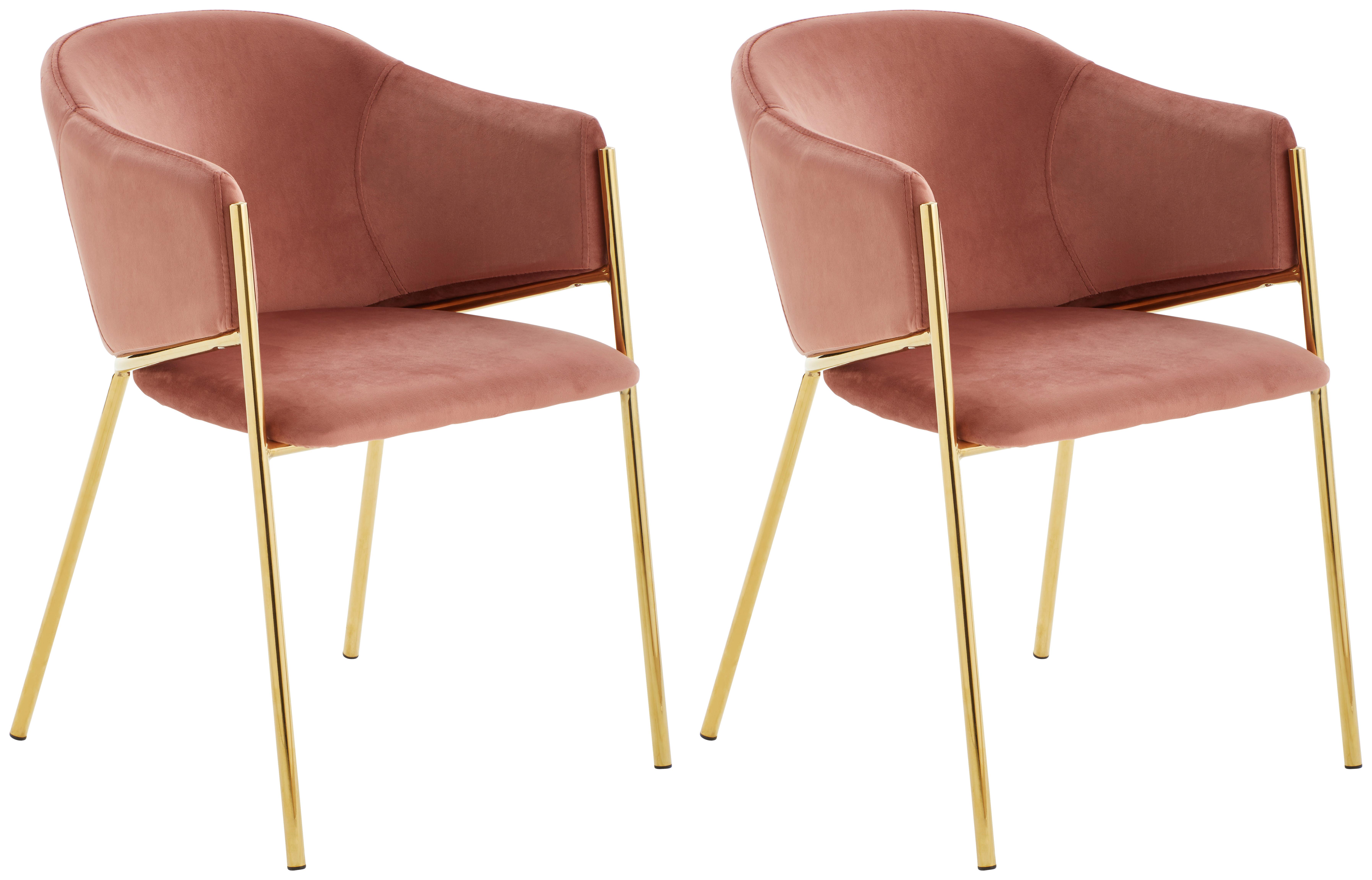 Armlehnstuhl-set Kronos -Trend Rosa/gold - Goldfarben/Rosa, Trend, Textil/Metall (53/77/60cm) - Livetastic