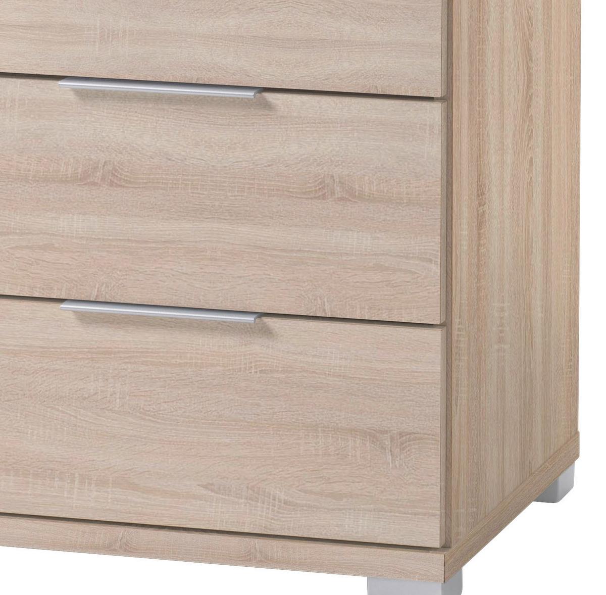 Nočný stolík dub Sonoma 4 zásuvky - farba duba/strieborná, Basics (46/79/42cm) - P & B