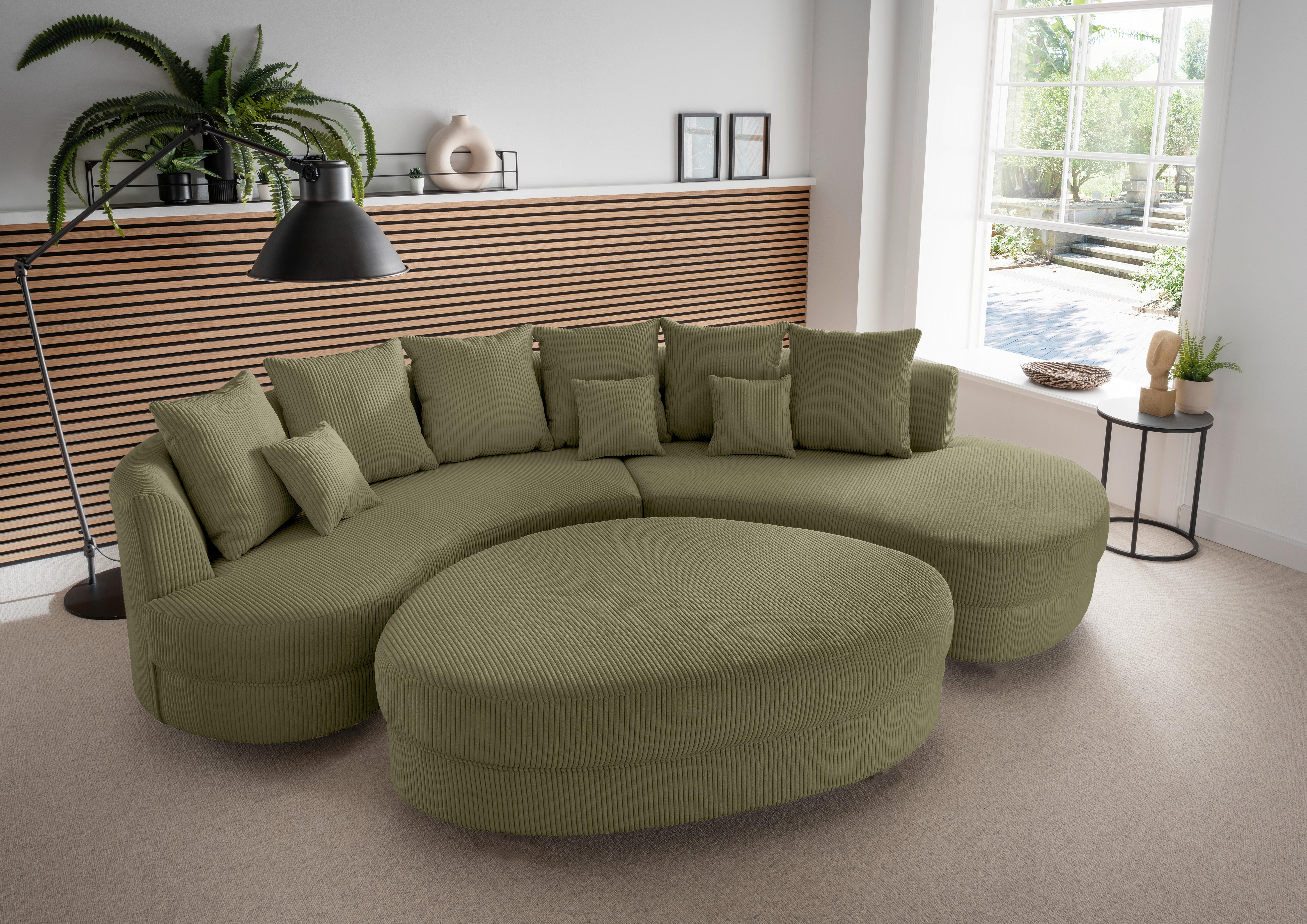 Wohnlandschaft Limoncello Olivgrün S: 300x160 cm - Schwarz/Olivgrün, Design, Textil (300/160cm) - Livetastic