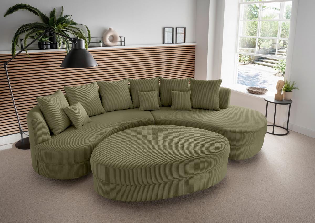 Wohnlandschaft Limoncello Olivgrün S: 300x160 cm - Schwarz/Olivgrün, Design, Textil (300/160cm) - Livetastic