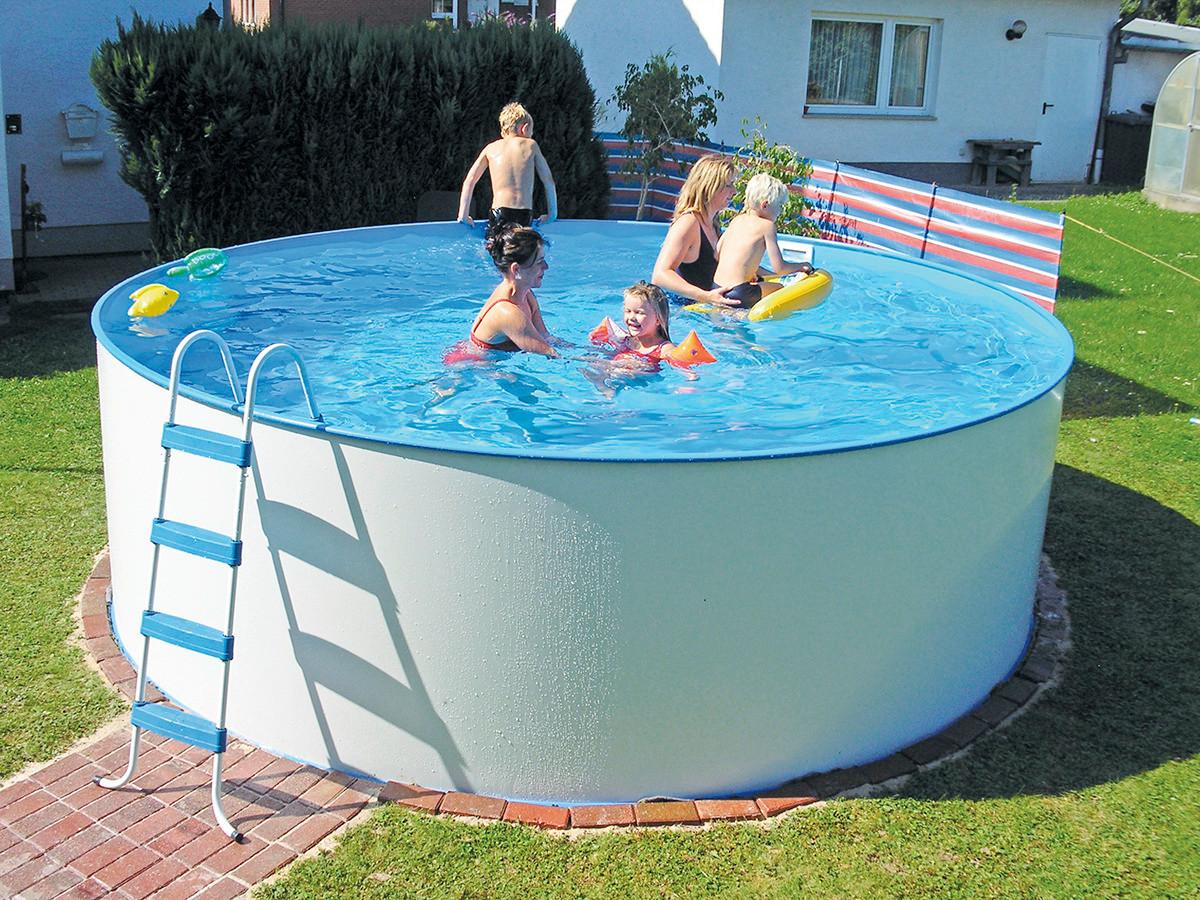 Stahlwandpool Rund Set Steely mit Pumpe Ø 450 cm - Blau/Weiß, MODERN, Metall (450/120cm)