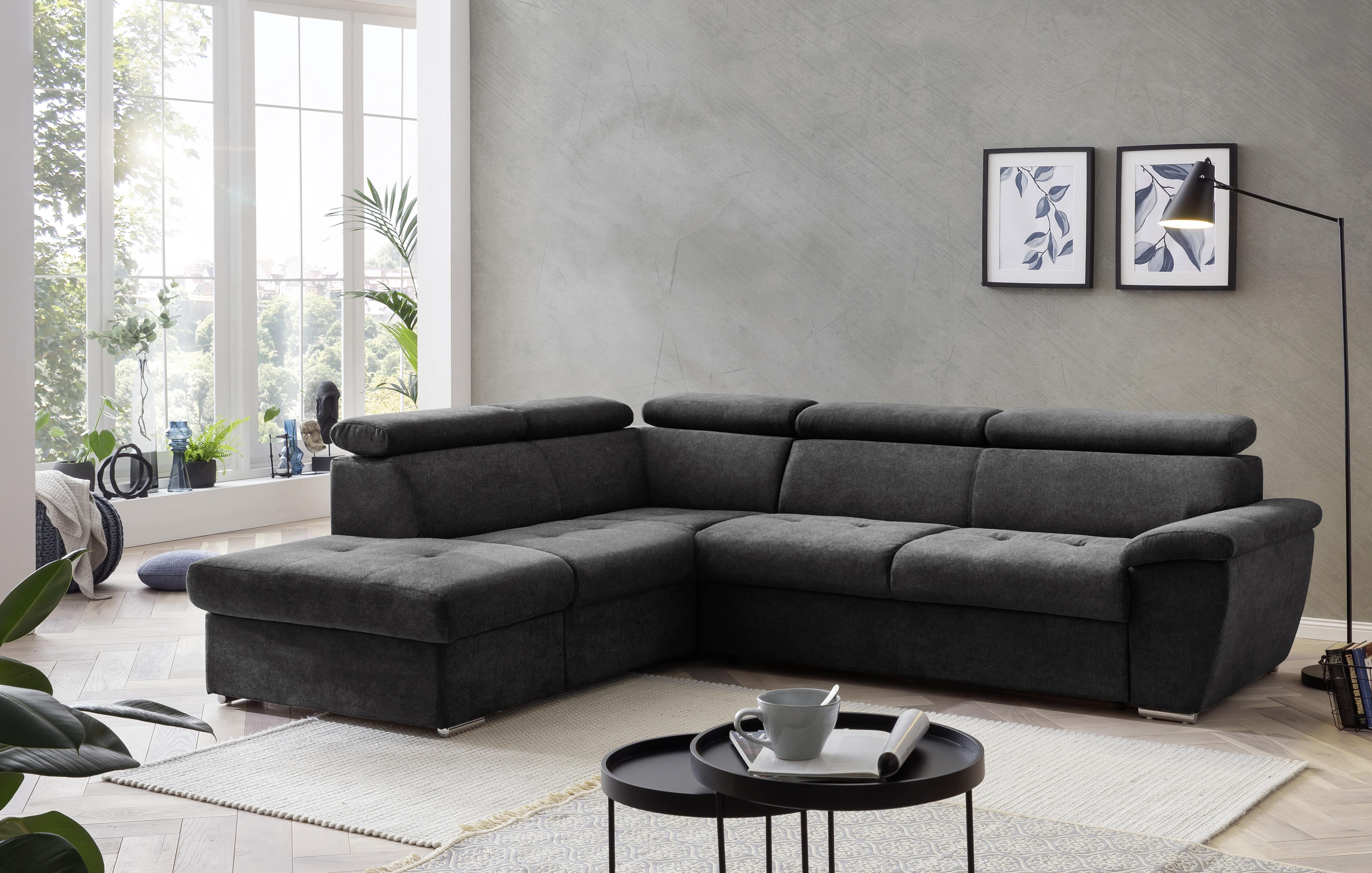 Ecksofa Mit Schlaffunktion Antero Und Bettkasten Schwarz - Chromfarben/Schwarz, Design, Textil (216/262cm) - Livetastic