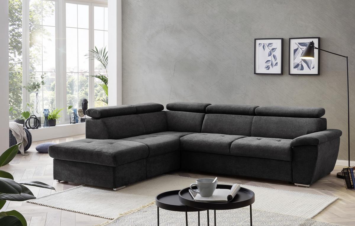 Ecksofa Mit Schlaffunktion Antero Und Bettkasten Schwarz - Chromfarben/Schwarz, Design, Textil (216/262cm) - Livetastic