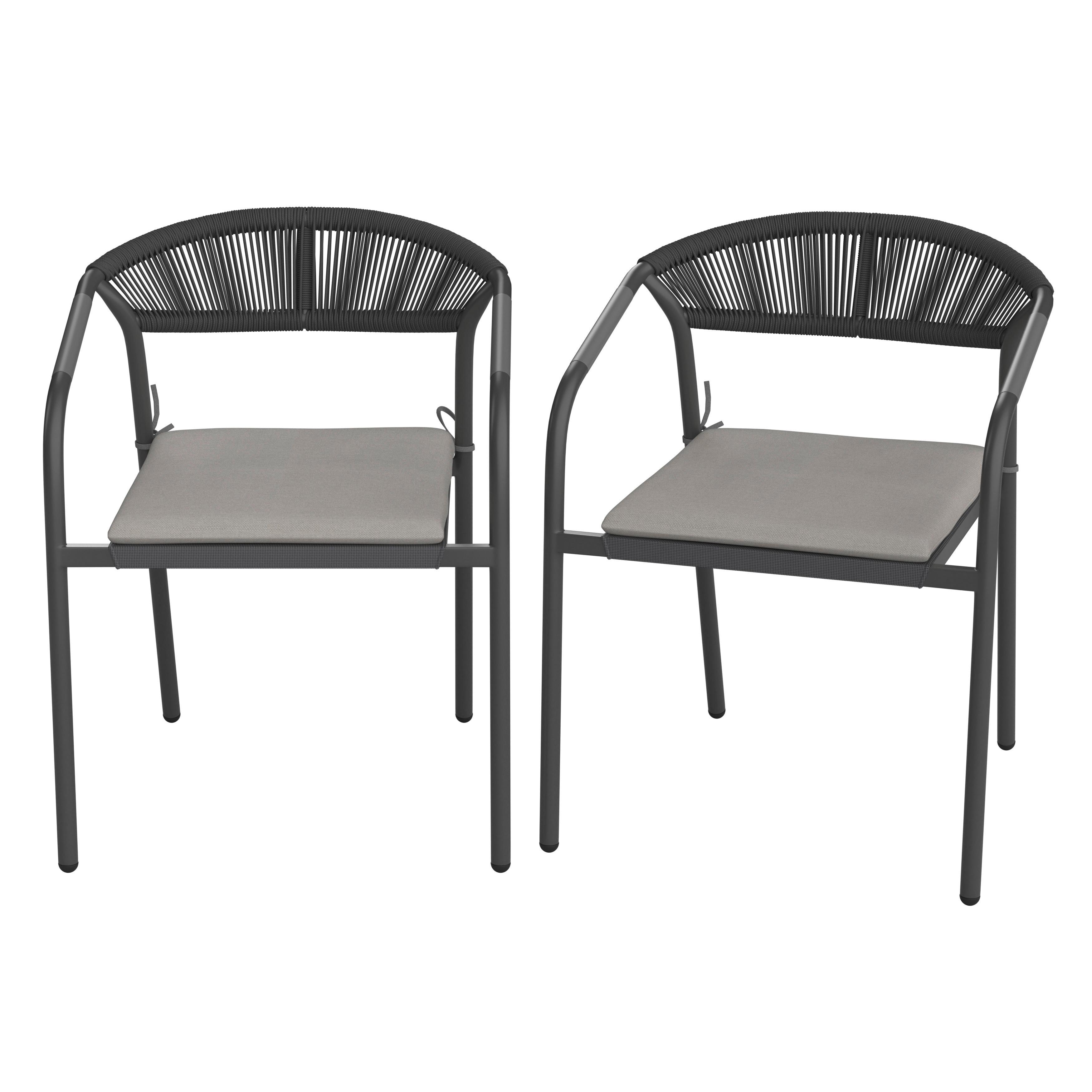 Sada záhradných kresiel BENICIO - čierna/sivá, Modern, kov/textil (56/80/64cm) - Bessagi Garden