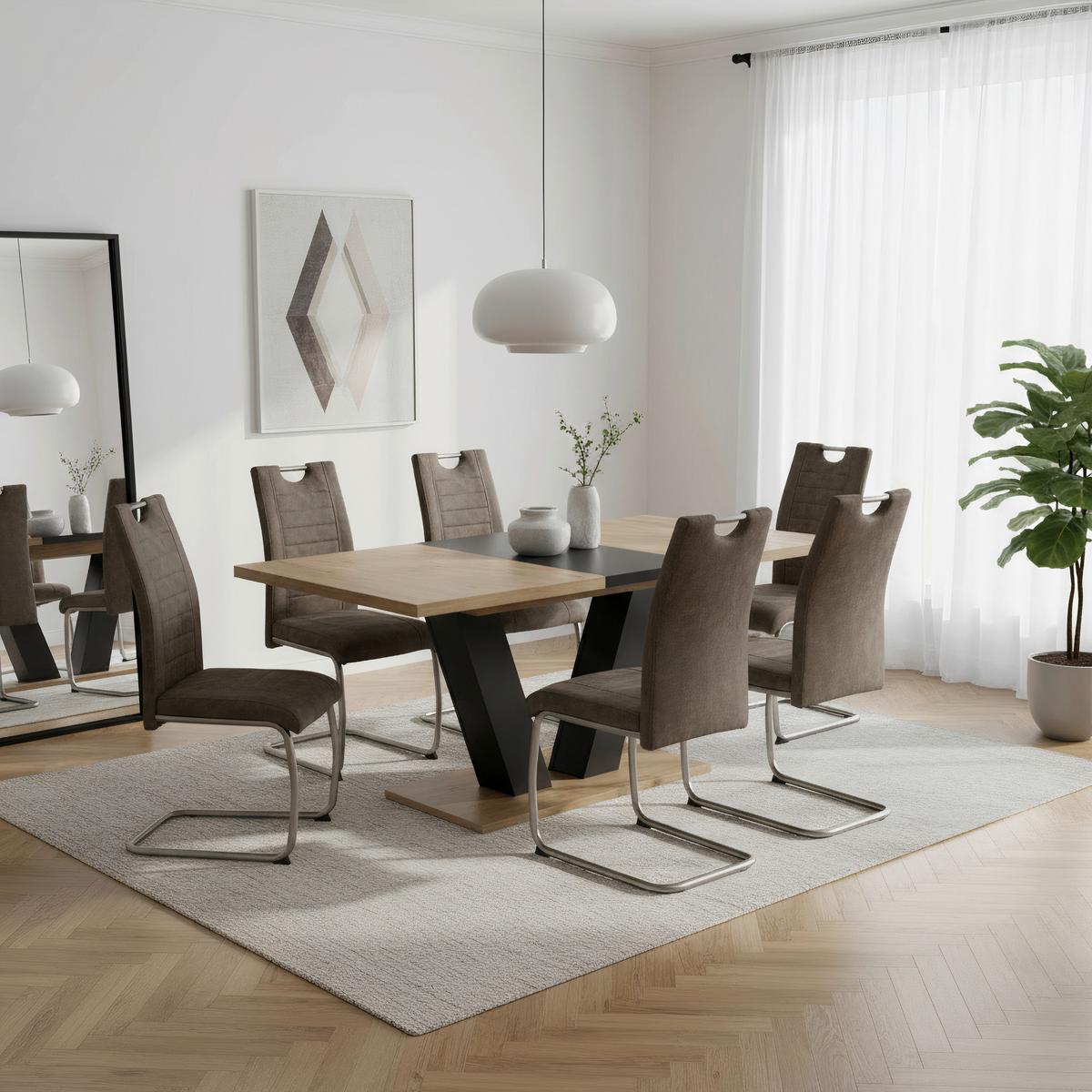 Esstisch Hamm T - Schwarz/Eiche Artisan, MODERN, Holzwerkstoff (140-180/76/90cm) - MID.YOU