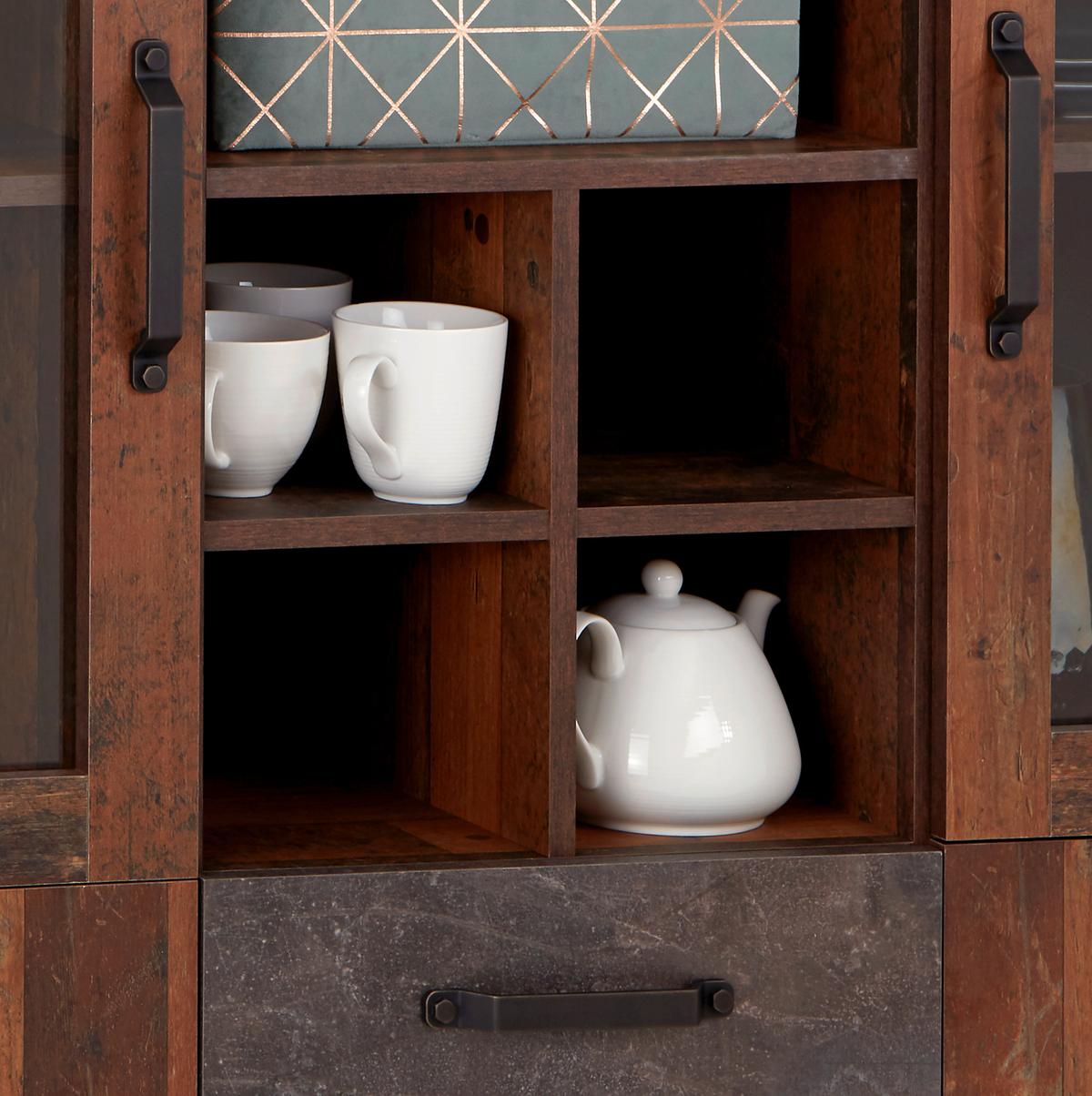 VYSOKÁ KOMODA ONTARIO - šedá/barvy dubu, Moderní, kompozitní dřevo/plast (151,3/122,5/41,5cm) - Ondega