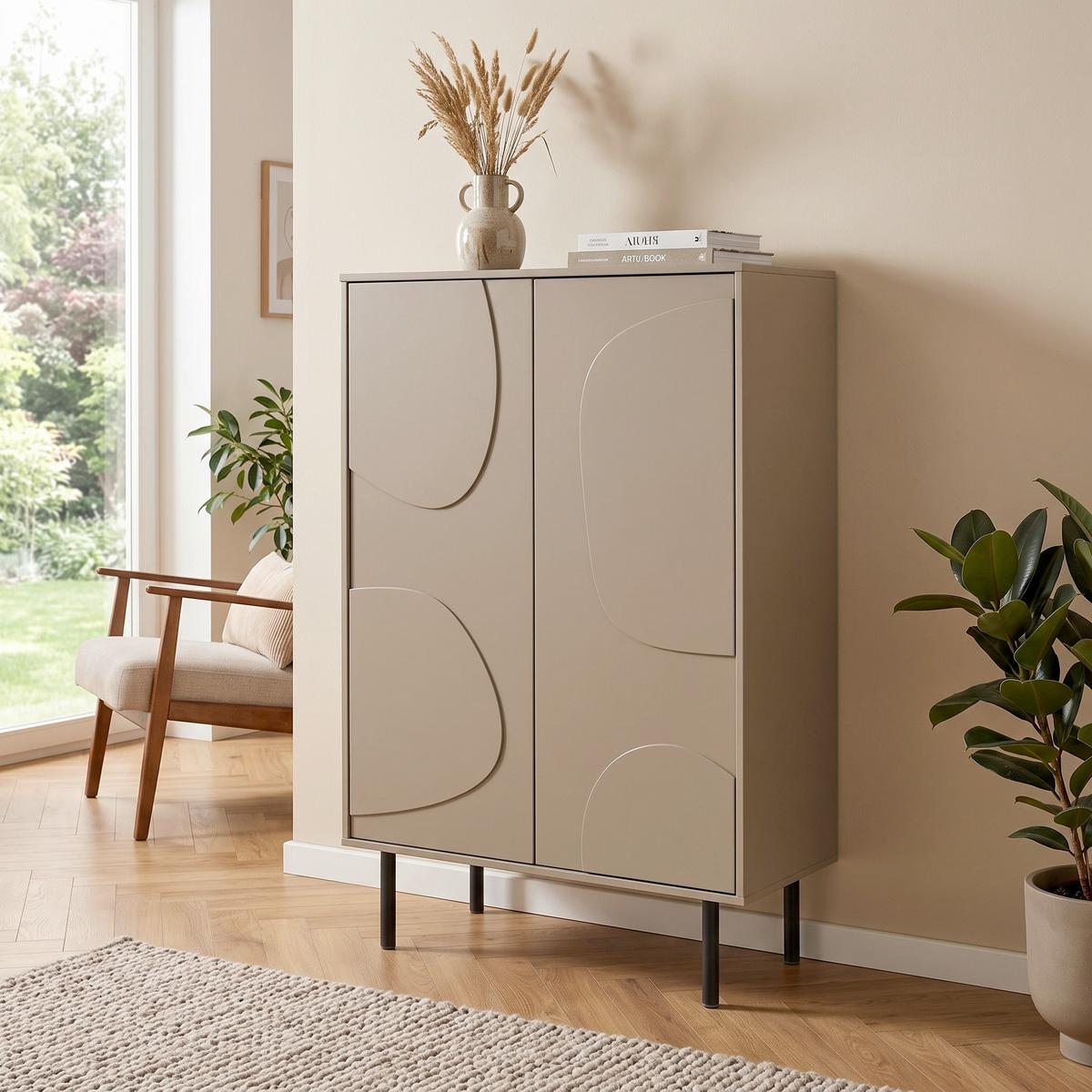 KOMMODE Cadiz Schlammfarben B: 85cm - Schlammfarben/Schwarz, Design, Holz (85/135/40cm) - Livetastic