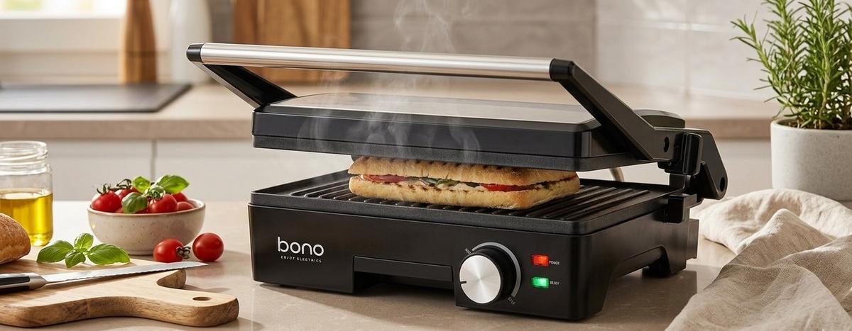 Kontaktgrill Marko - nemesacélszínű, Konventionell, fém (32,7/26,7/12,7cm) - Bono