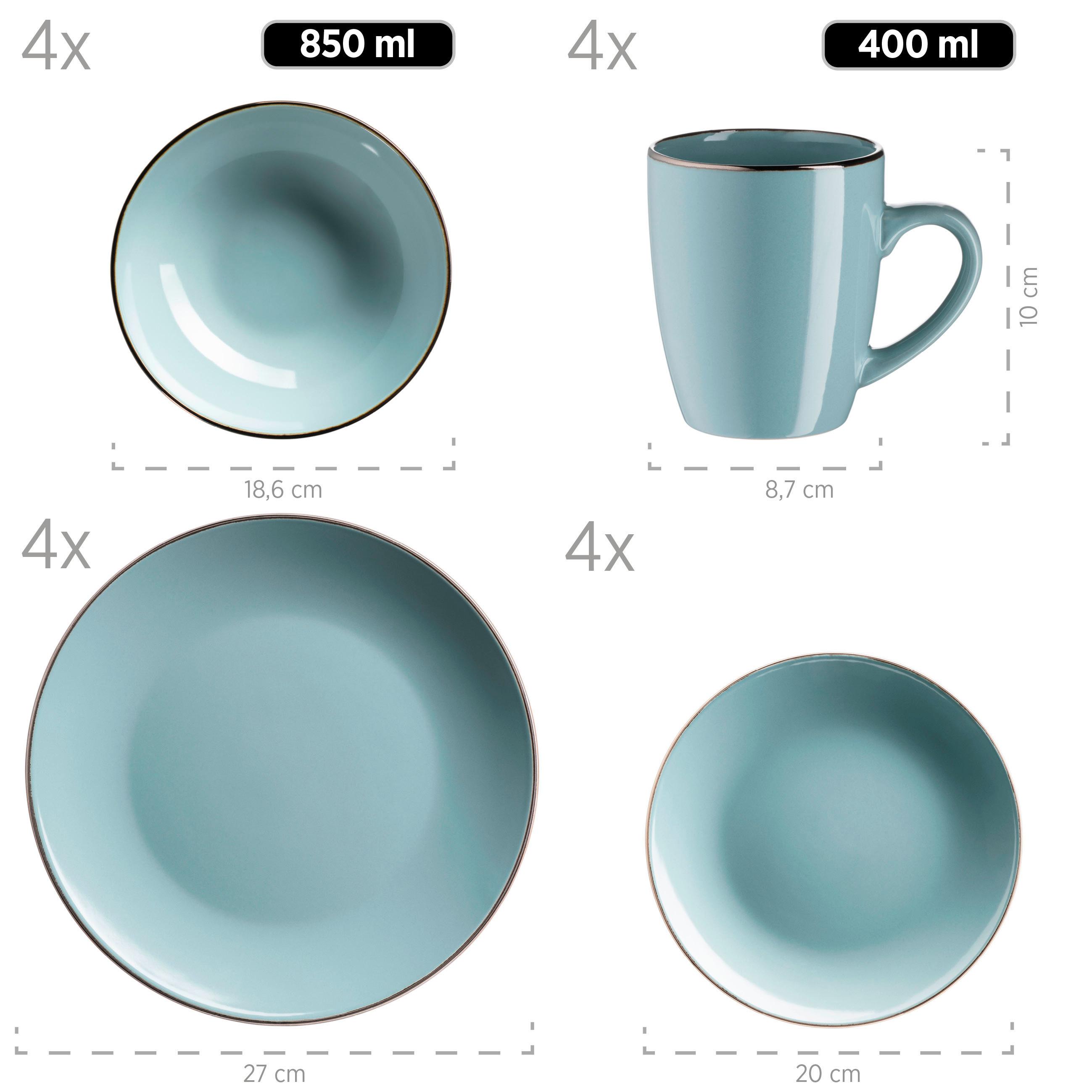 Kombiservice 4 Personen Geschirr Set - Mintgrün, Basics, Keramik - Mäser