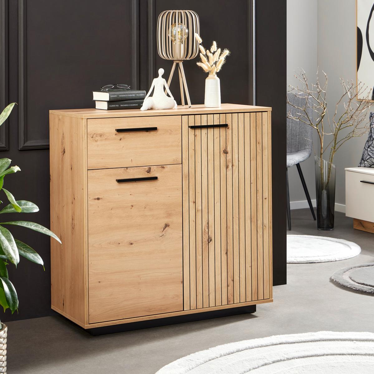Kommode Lukas 2-türig Artisan Eiche Dekor B: 93,6cm - Schwarz/Eiche Artisan, Trend, Holzwerkstoff (93,6/95,4/40,2cm)
