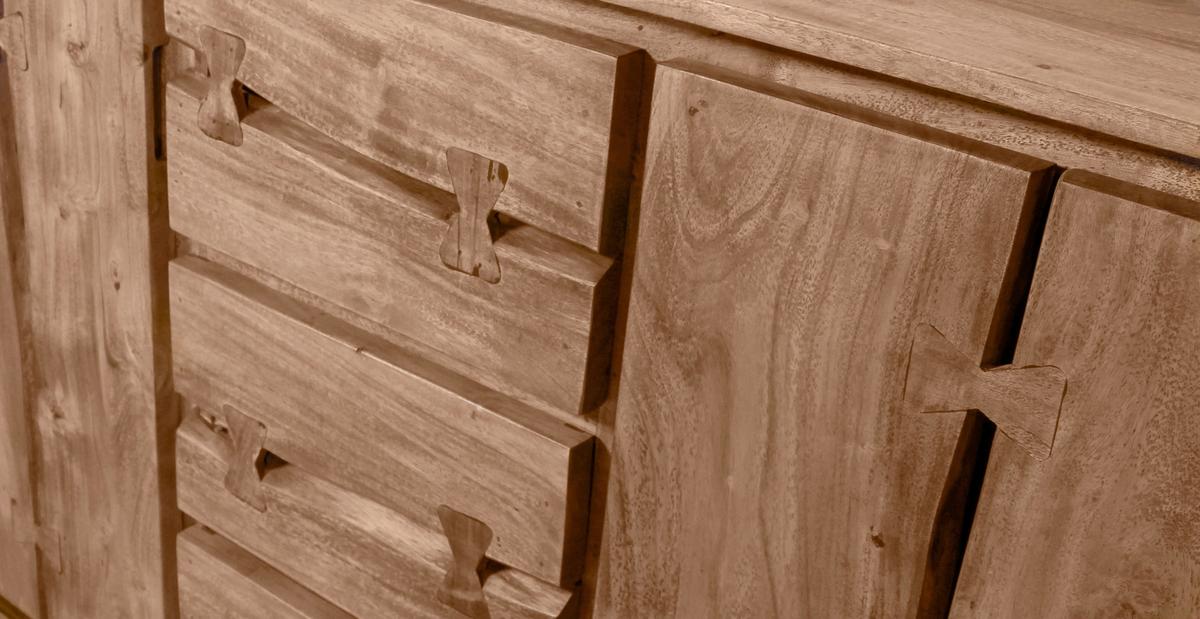 Sideboard Akazie/Schwarz B: 200cm - Schwarz/Naturfarben, Design, Holz/Metall (200/80/40cm) - MID.YOU