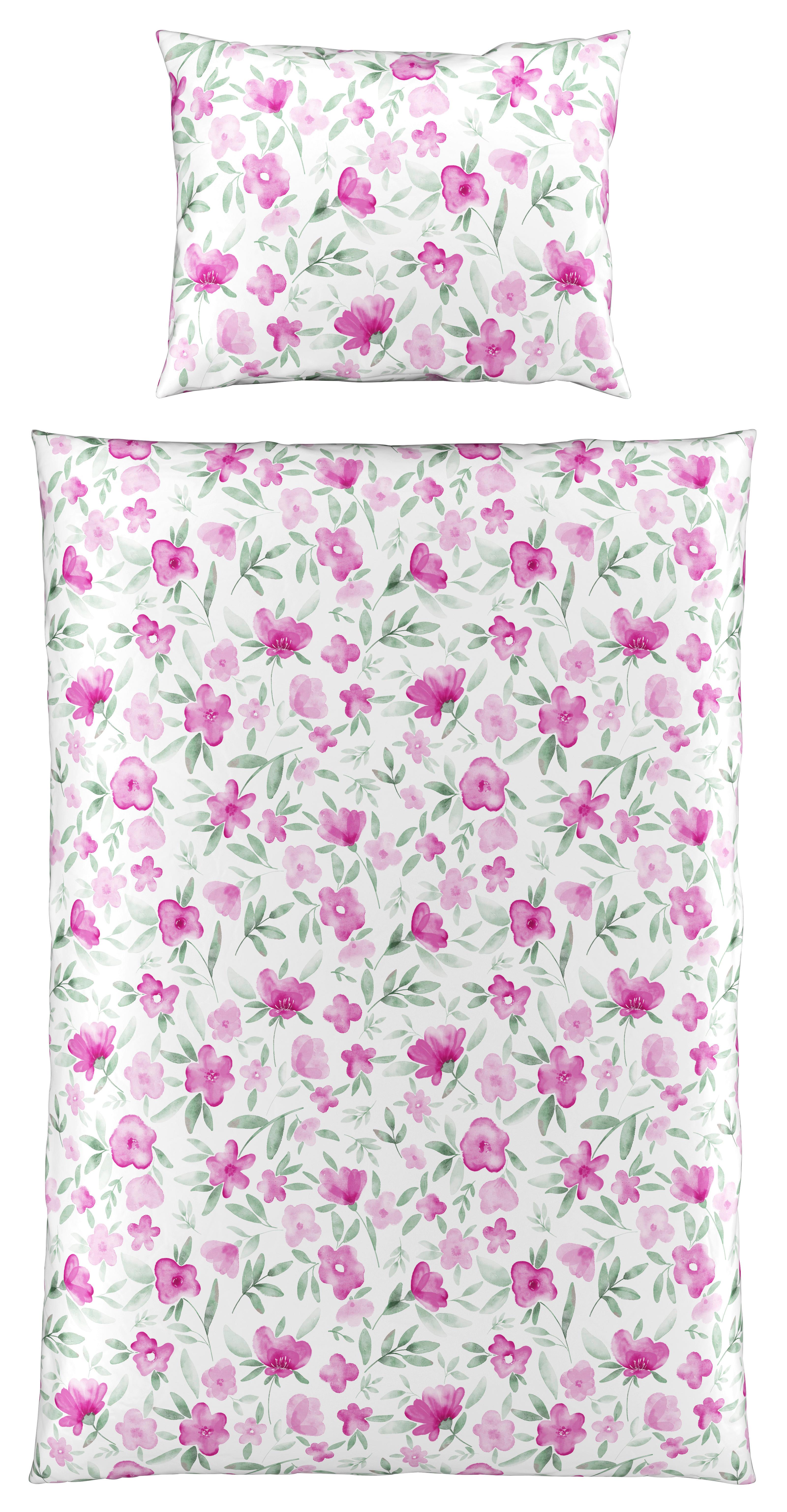 Satin Bettwäsche 140x200 cm Iris Rosa/Weiß