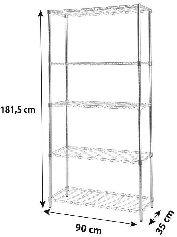 Regal Mit 5 Einlegeböden Meran 2 B: 91 cm Chromfarben - Chromfarben/Schwarz, MODERN, Kunststoff/Metall (91/184/36cm)